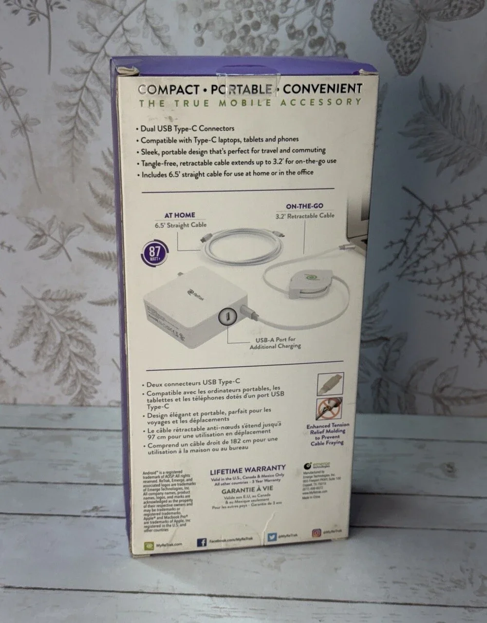 ReTrak 87W Type-C Notebook Charger White Universal with Two Charge Cables